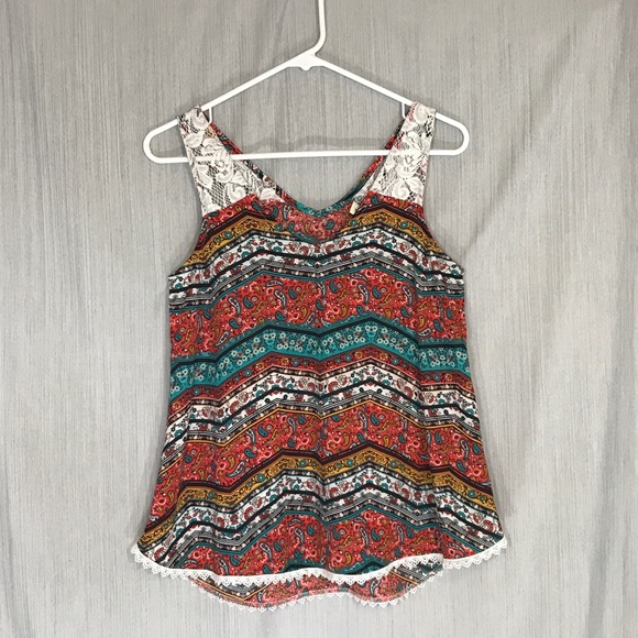 Belle Du Jour Tops - Belle Du Jour Floral Tank Top With Lace Straps Size S